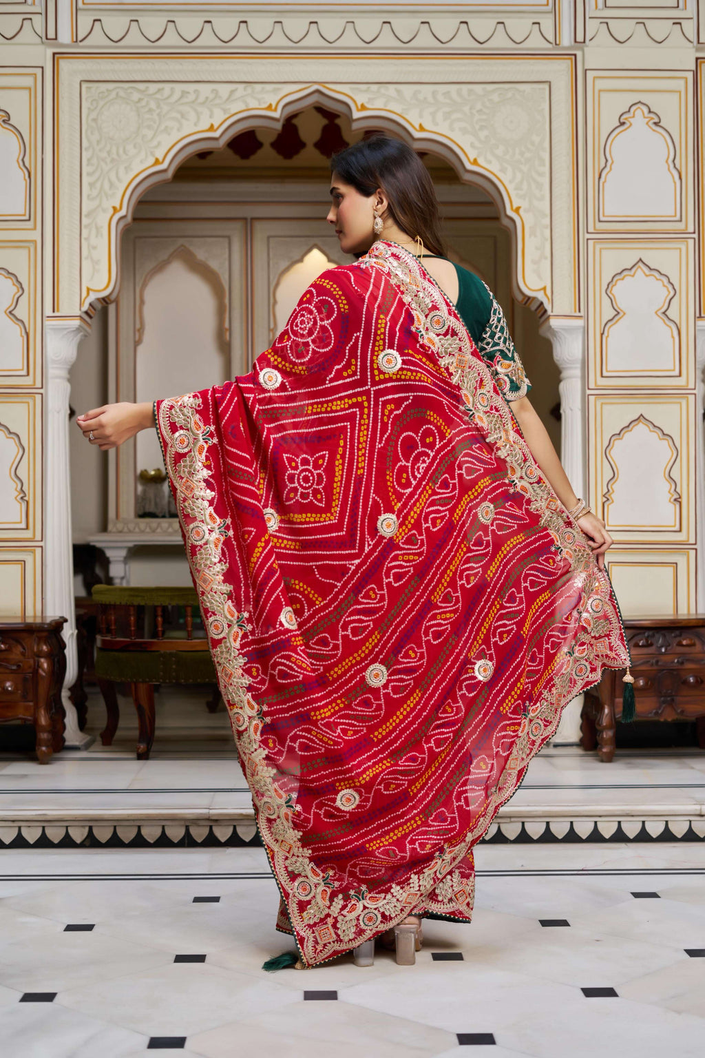 SDF New Festival bandhrej Red saree | Grocsy