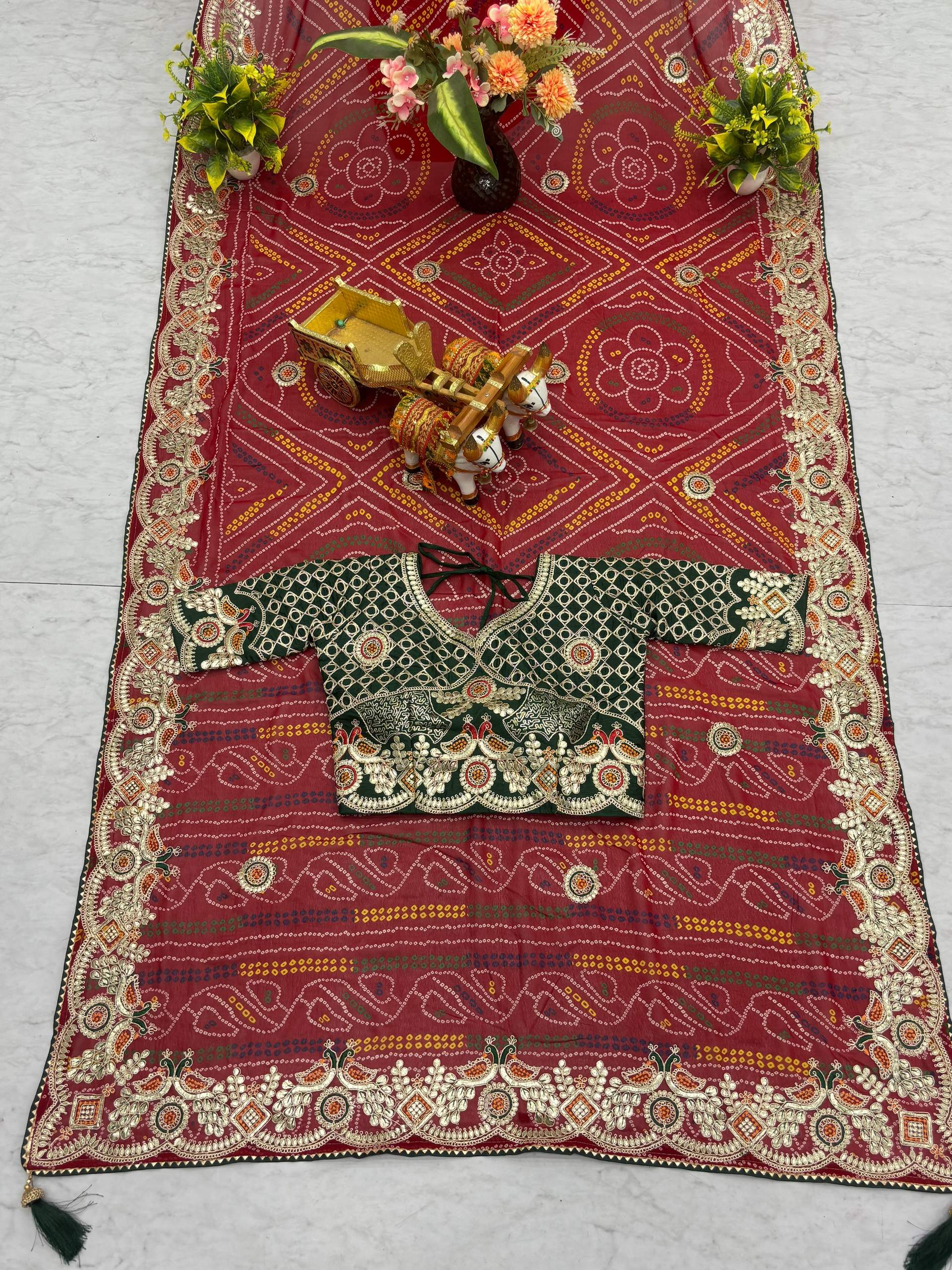SDF New Festival bandhrej Red saree | Grocsy