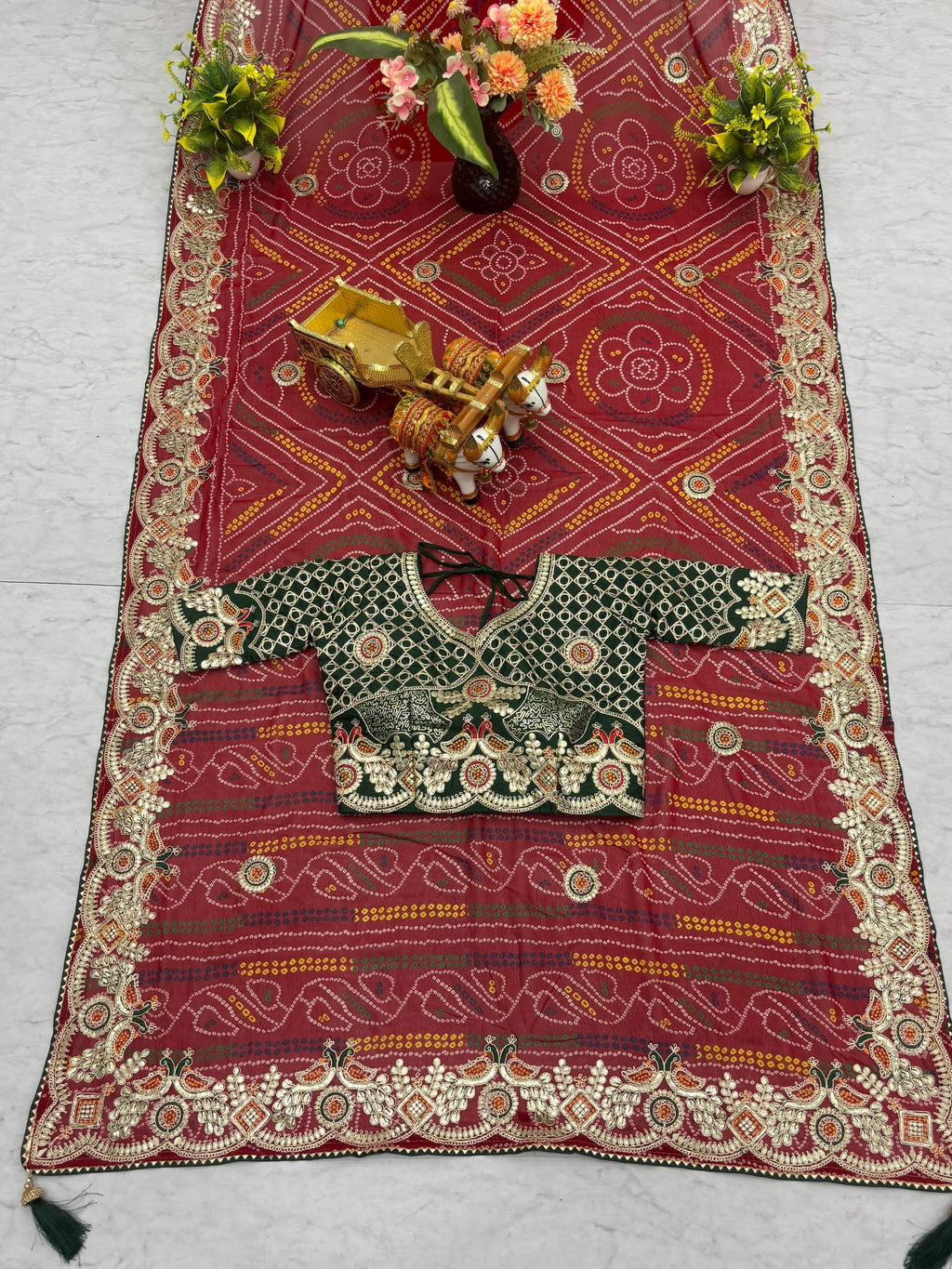 SDF New Festival bandhrej Red saree | Grocsy