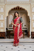 SDF New Festival bandhrej Red saree | Grocsy