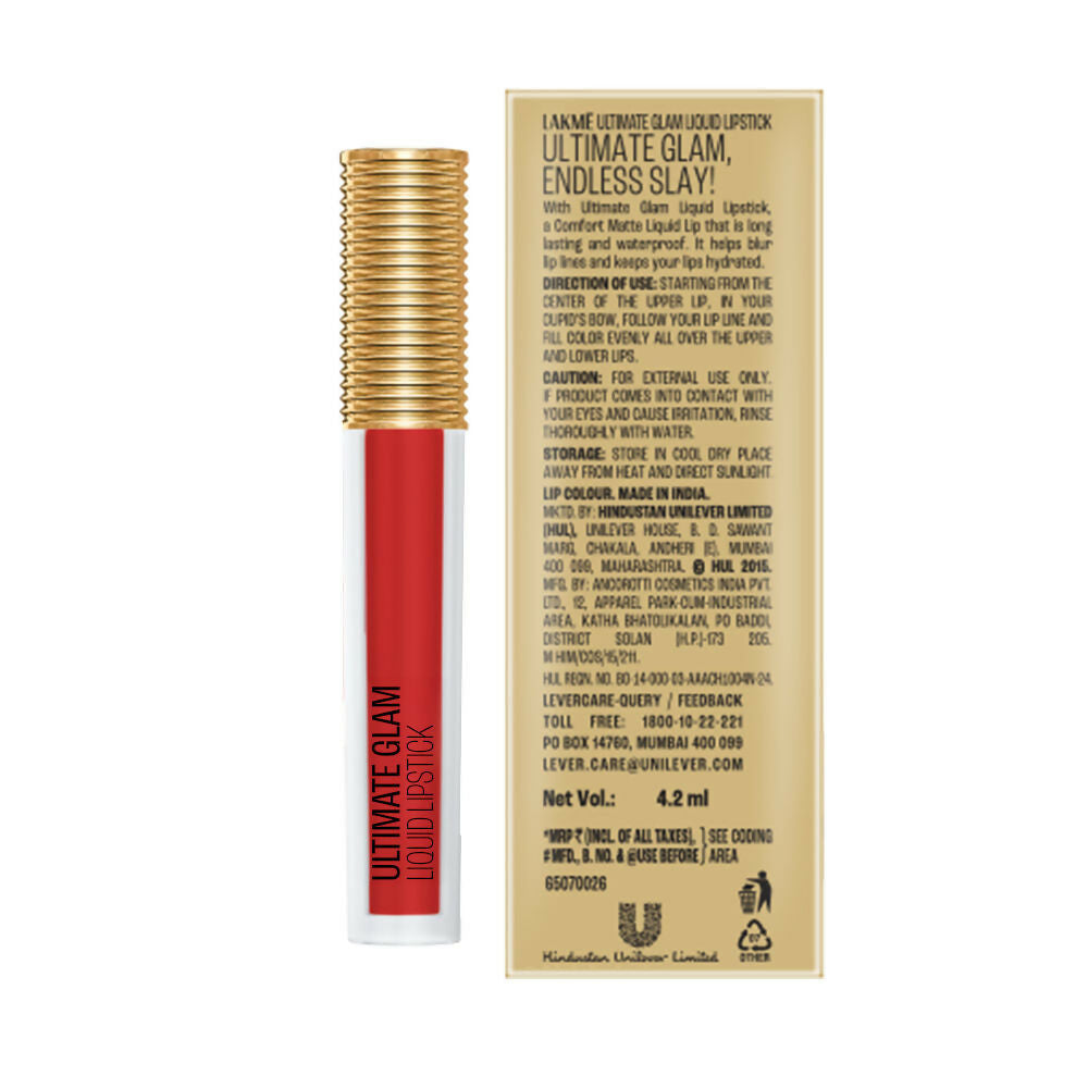 Lakme Ultimate Glam Matte Liquid Lipstick - Red Revival | Grocsy