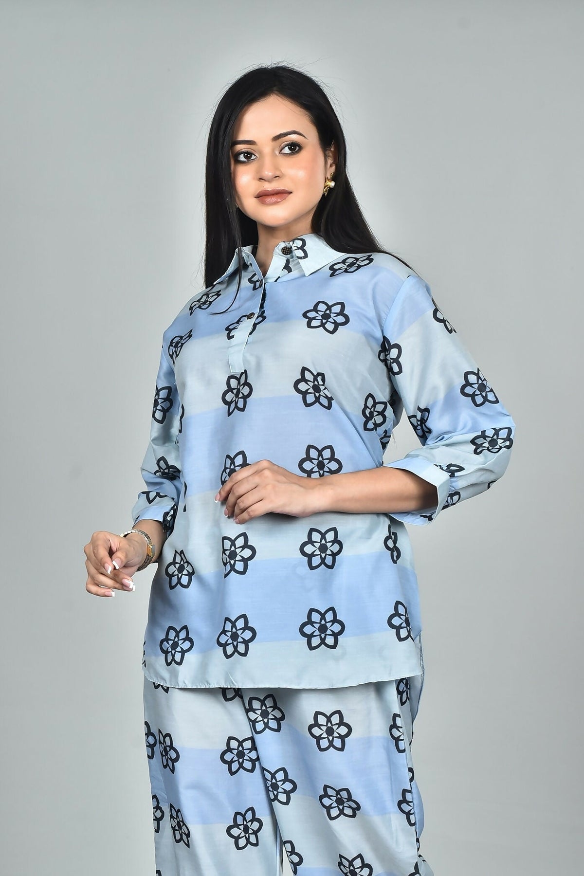 Morchari Digital Print Semi Muslin Co-Ord Set Top & Trouser-Multicolor | Grocsy