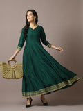Myshka Women's Green Solid Silk Anarkali Party Kurta | Grocsy