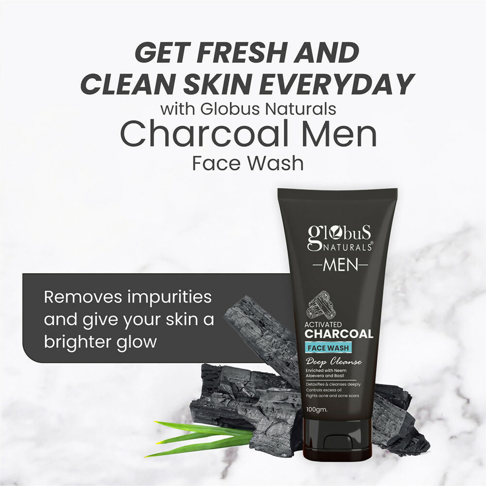 Globus Naturals Anti Pollution & Anti Acne Charcoal Face Wash For Men | Grocsy