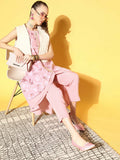 Ahalyaa Women Rose Colour Organza Digital Printed Kurta Pant Set | Grocsy