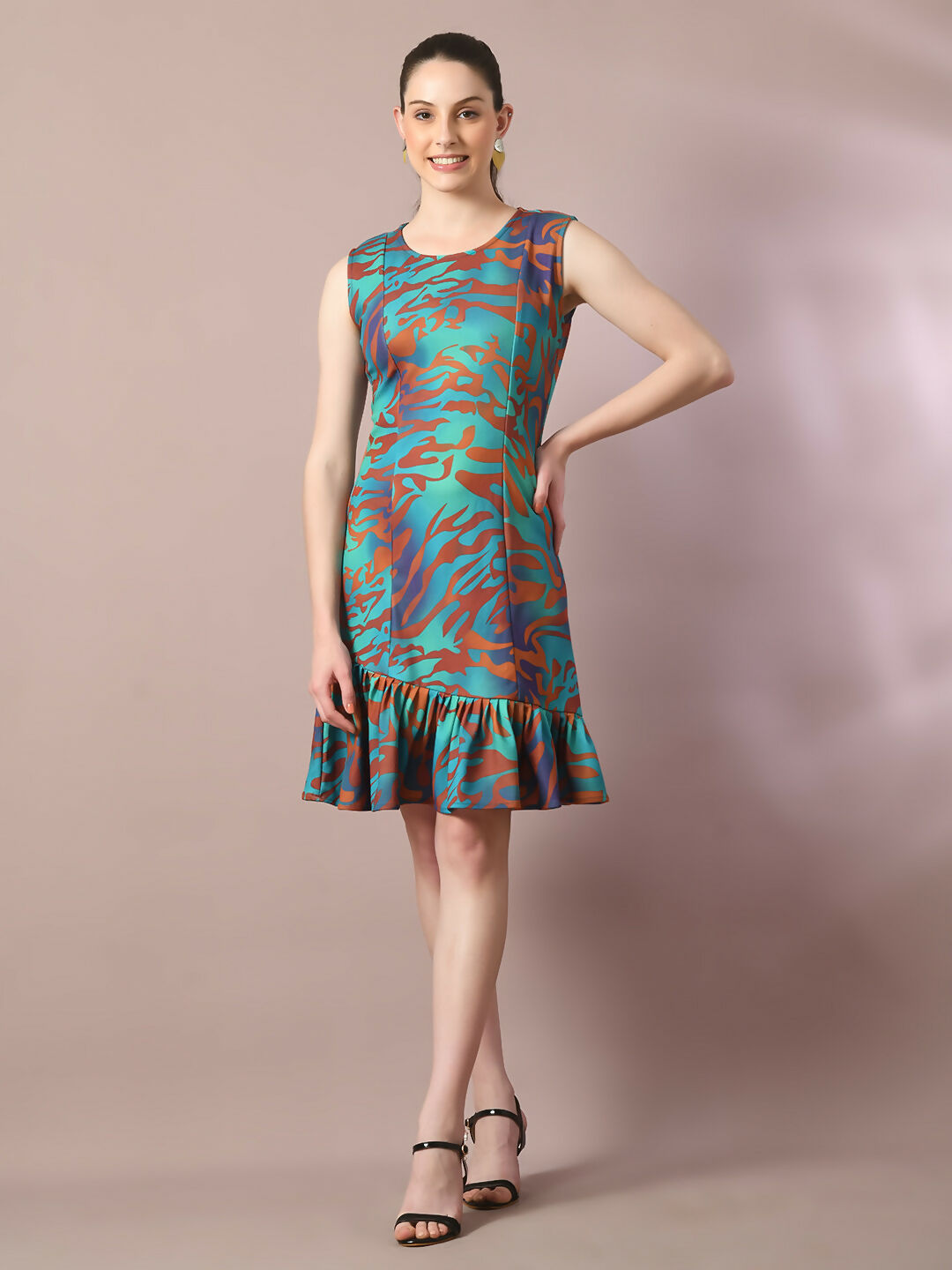 Myshka Women's Multi Printed Round Neck Fit and Flare Party Dress | Grocsy