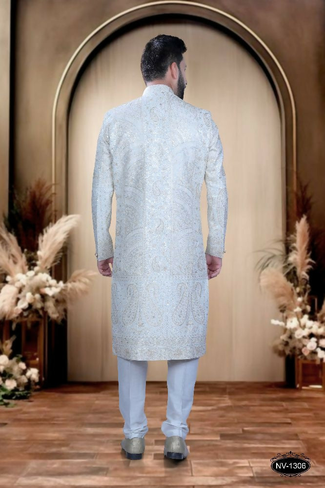 Joban Fashion Men's White Base Silk Kurta with Pyjama | Grocsy