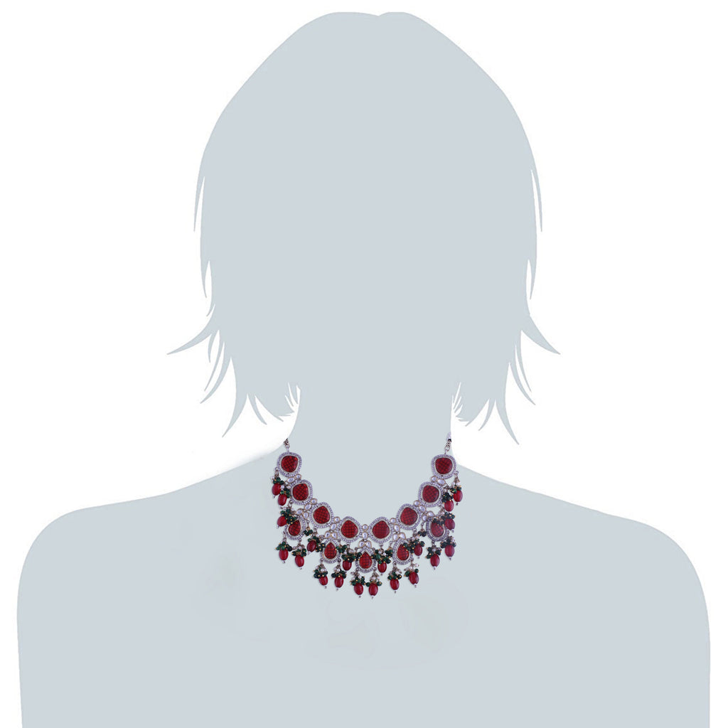 Ishika Red Polki Kundan Neckpiece - Wahe Jewels - Swadesiicart
