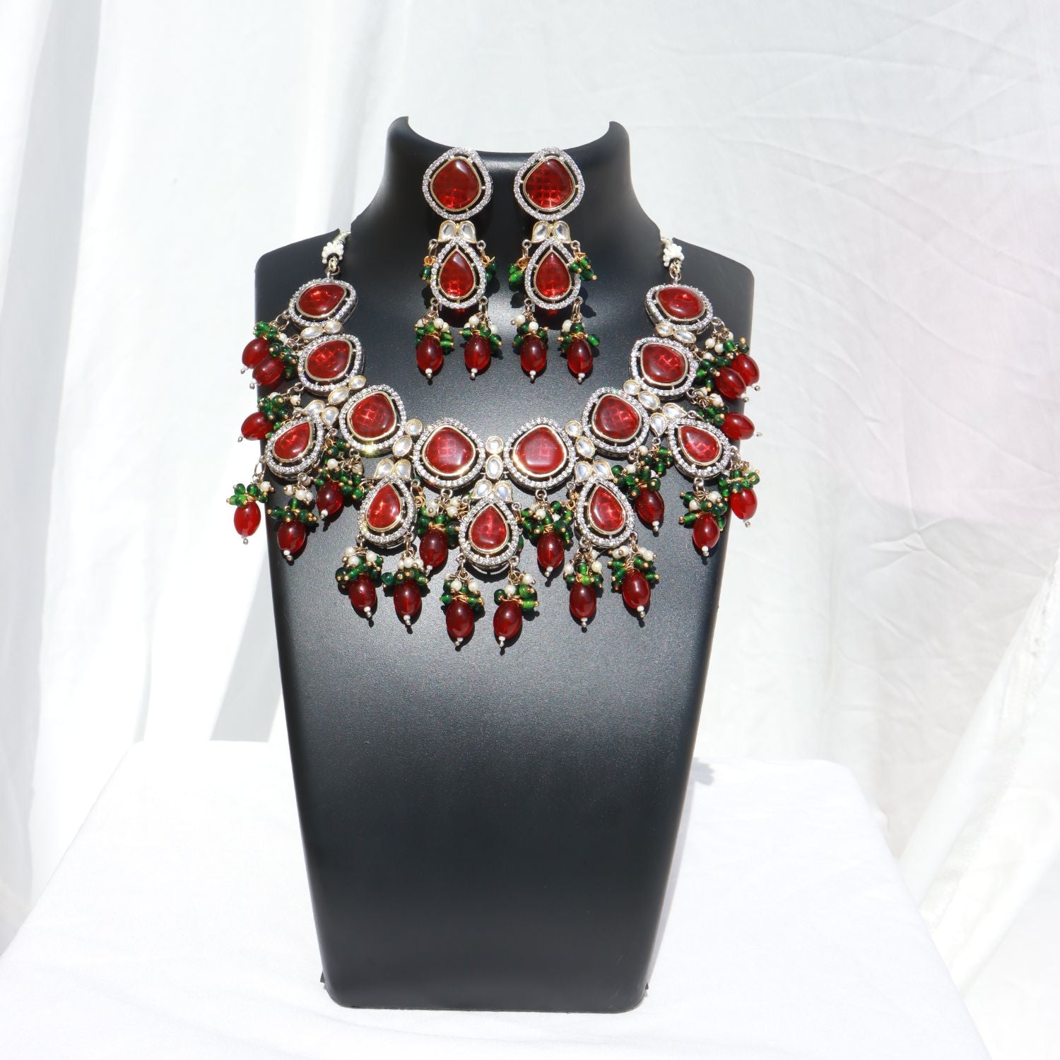 Ishika Red Polki Kundan Neckpiece - Wahe Jewels - Swadesiicart
