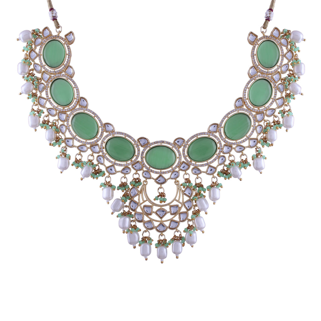 Noor Mint Polki Kundan Neckpiece - Wahe Jewels - Swadesiicart