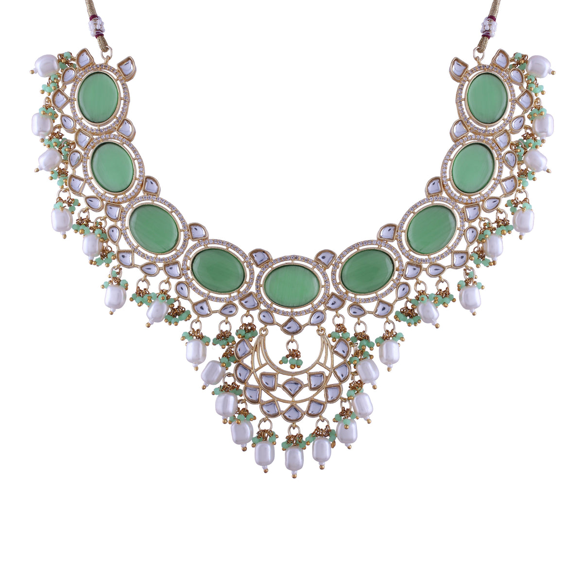 Noor Mint Polki Kundan Neckpiece - Wahe Jewels - Swadesiicart