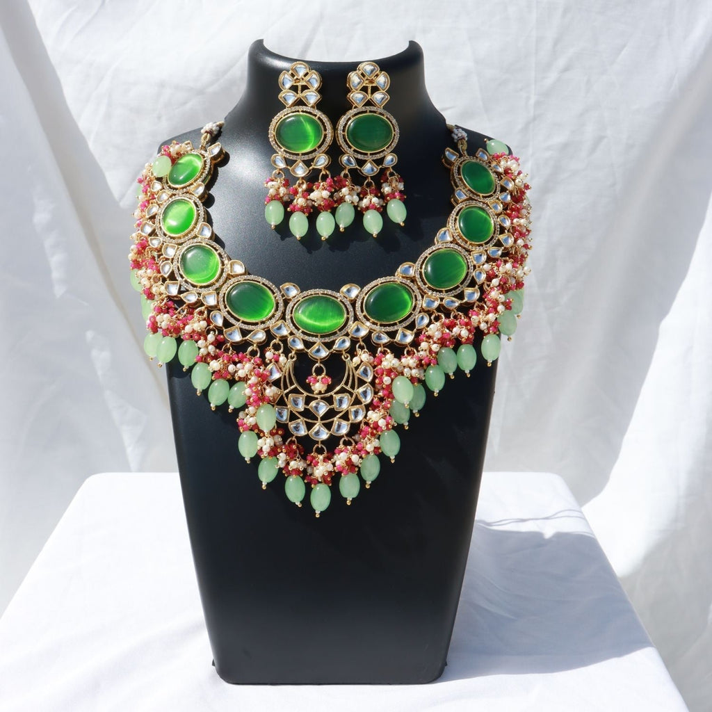 Noor Mint Polki Kundan Neckpiece - Wahe Jewels - Swadesiicart