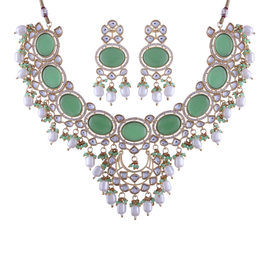 Noor Mint Polki Kundan Neckpiece - Wahe Jewels - Swadesiicart