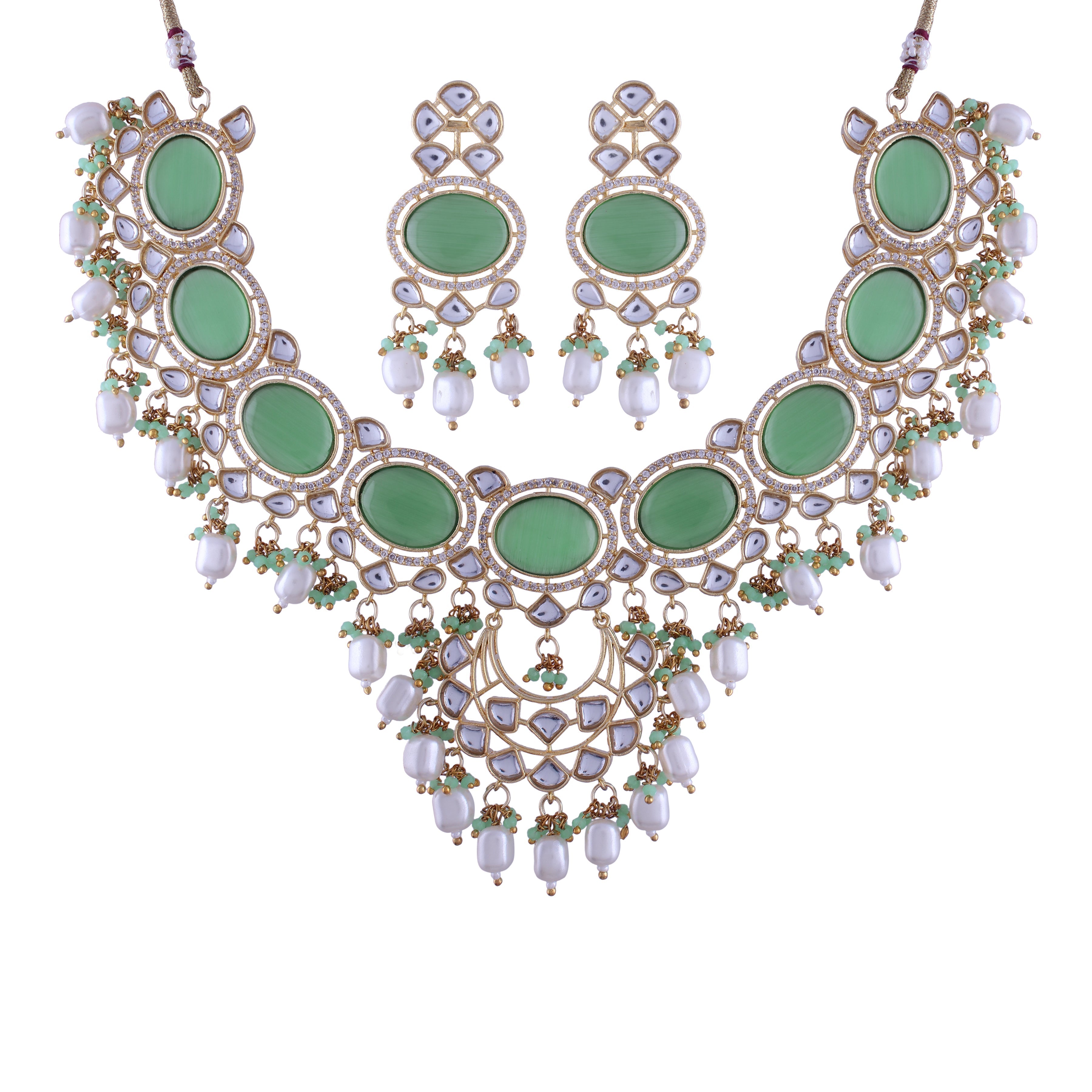 Noor Mint Polki Kundan Neckpiece - Wahe Jewels - Swadesiicart