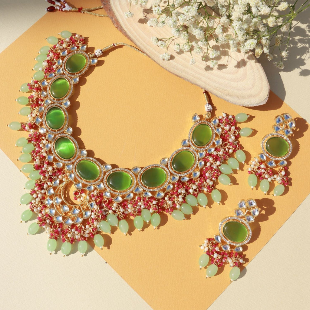 Noor Mint Polki Kundan Neckpiece - Wahe Jewels - Swadesiicart