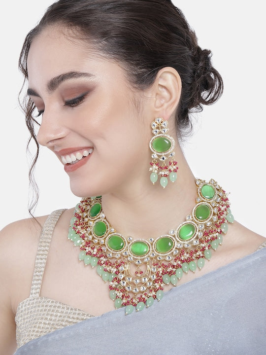 Noor Mint Polki Kundan Neckpiece - Wahe Jewels - Swadesiicart