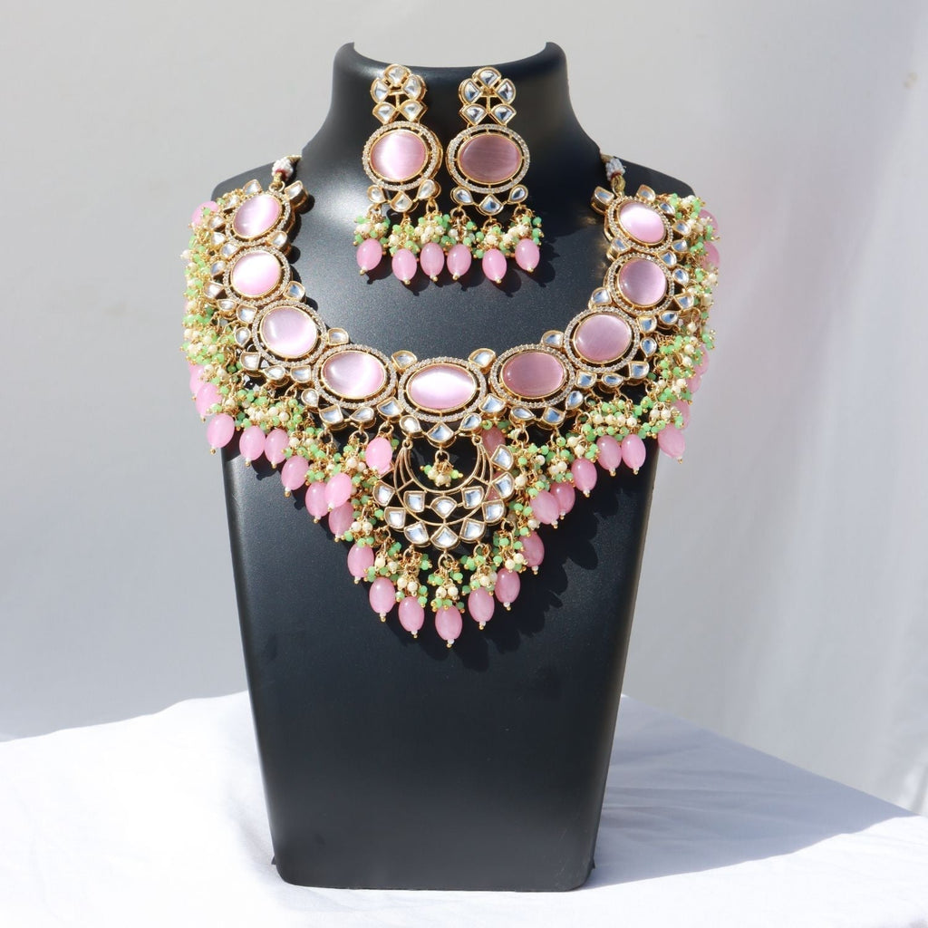 Noor Pink Polki Kundan Neckpiece - Wahe Jewels - Swadesiicart