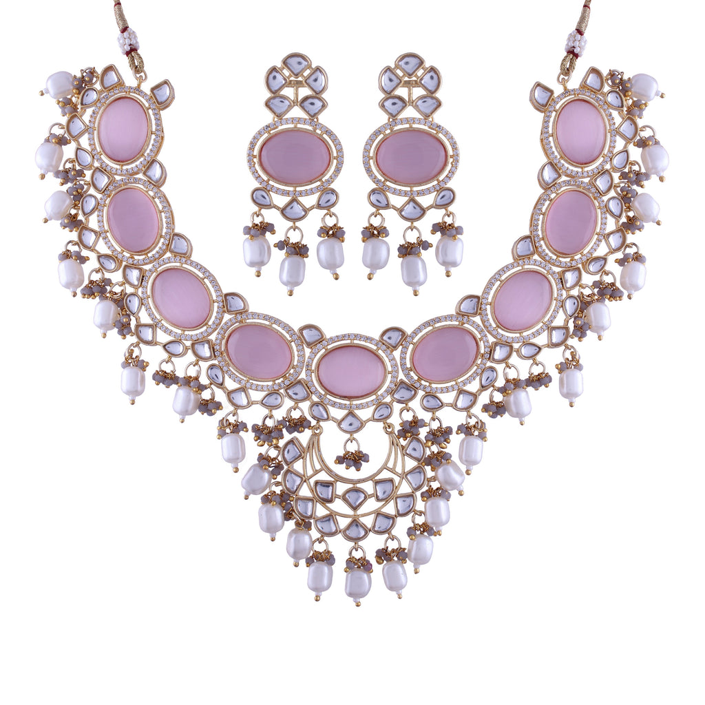 Noor Pink Polki Kundan Neckpiece - Wahe Jewels - Swadesiicart