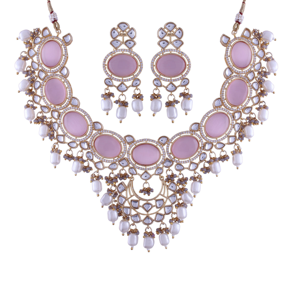 Noor Pink Polki Kundan Neckpiece - Wahe Jewels - Swadesiicart
