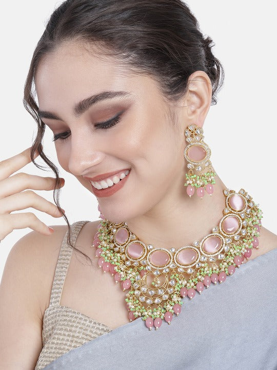 Noor Pink Polki Kundan Neckpiece - Wahe Jewels - Swadesiicart