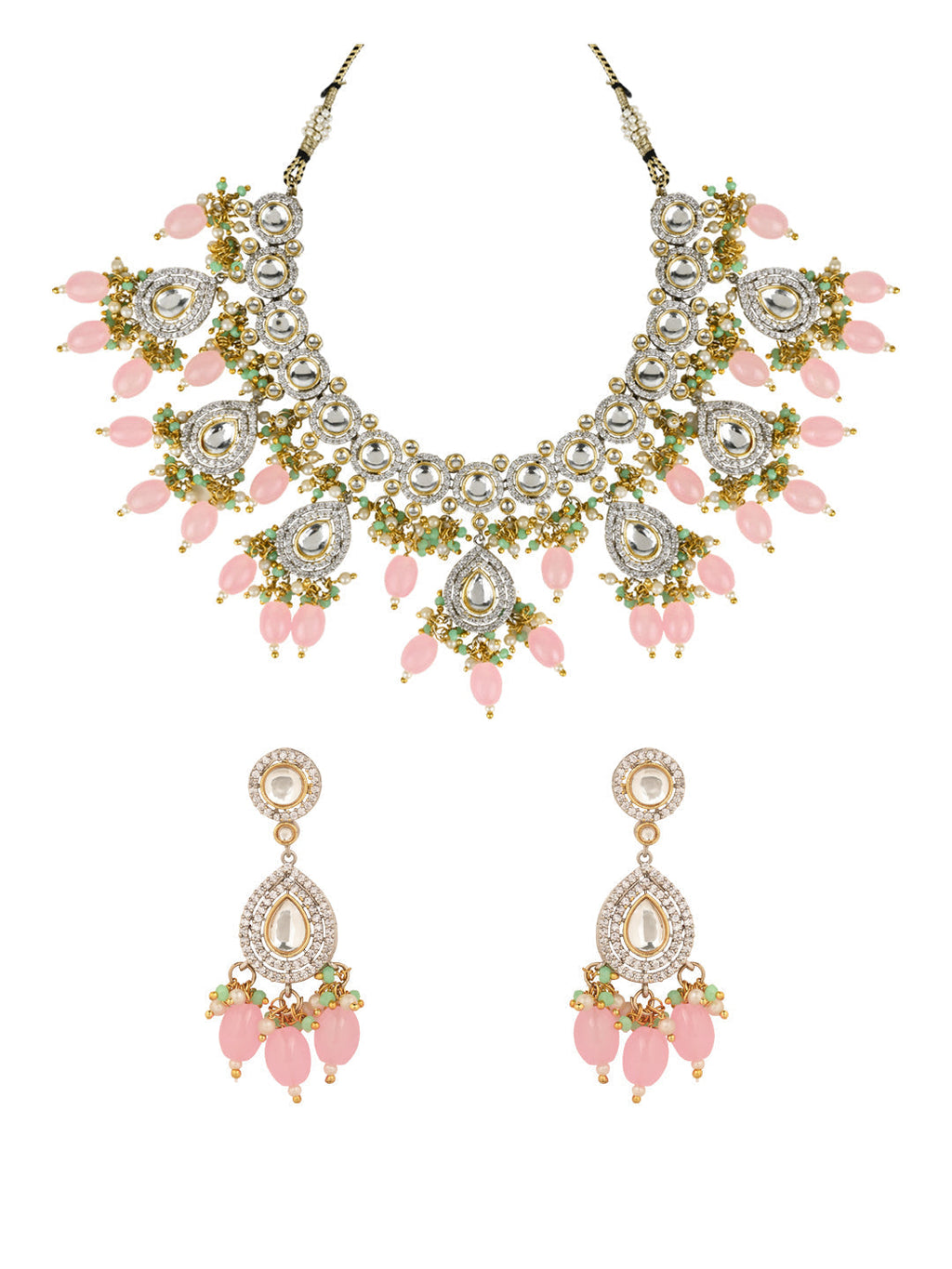 Saanvi Pink Polki Kundan Neckpiece - Wahe Jewels - Swadesiicart
