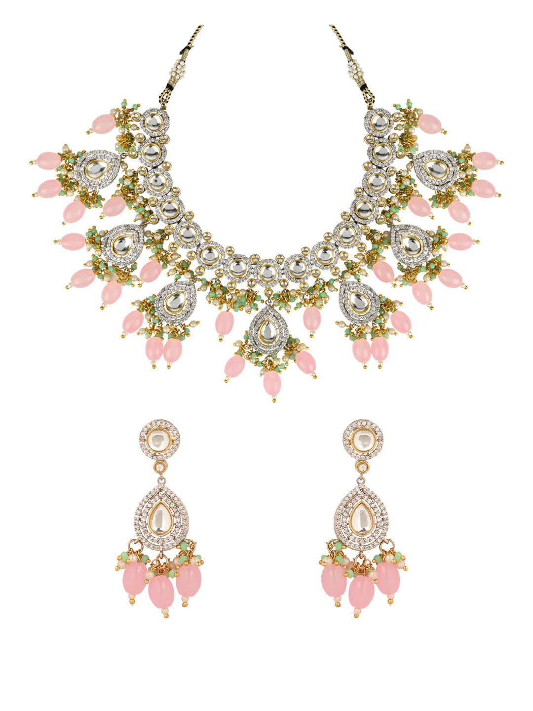 Saanvi Pink Polki Kundan Neckpiece - Wahe Jewels - Swadesiicart