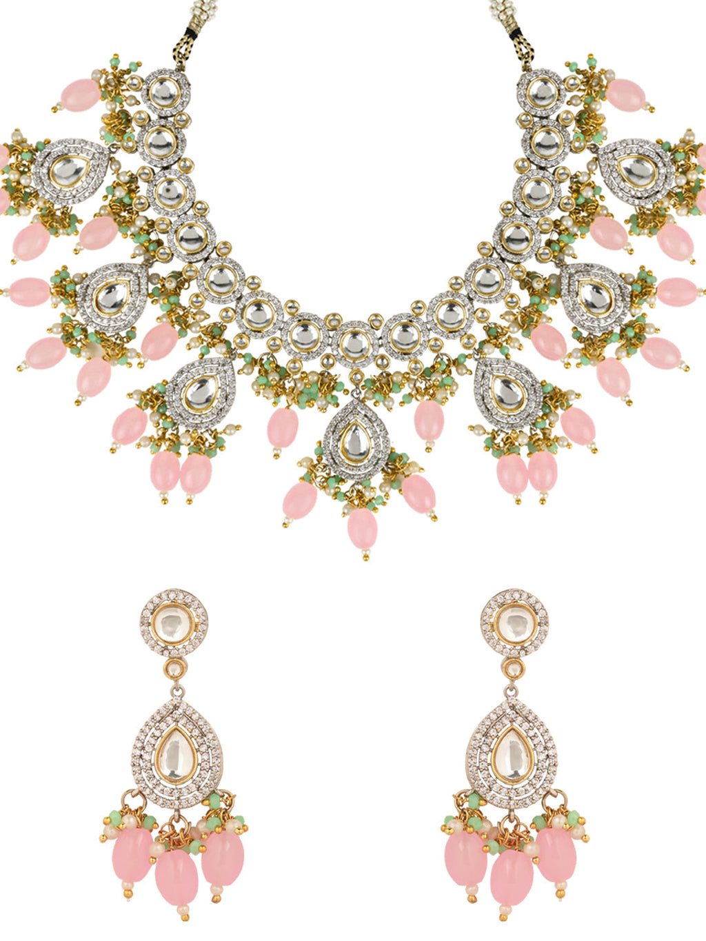 Saanvi Pink Polki Kundan Neckpiece - Wahe Jewels - Swadesiicart