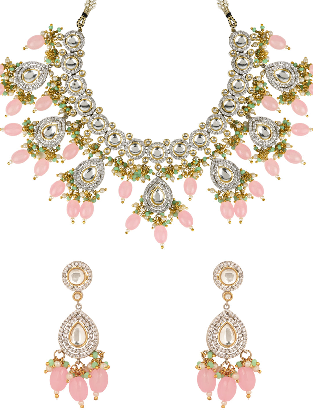 Saanvi Pink Polki Kundan Neckpiece - Wahe Jewels - Swadesiicart