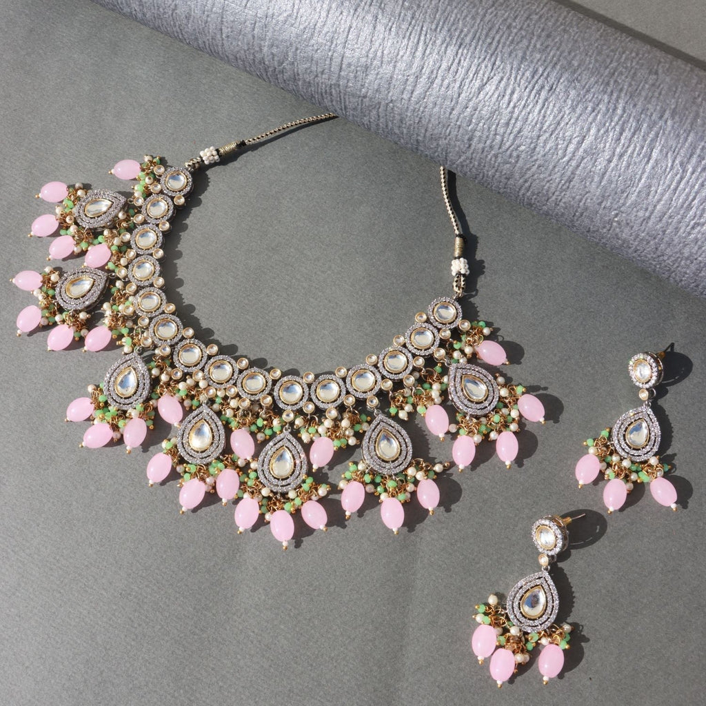 Saanvi Pink Polki Kundan Neckpiece - Wahe Jewels - Swadesiicart