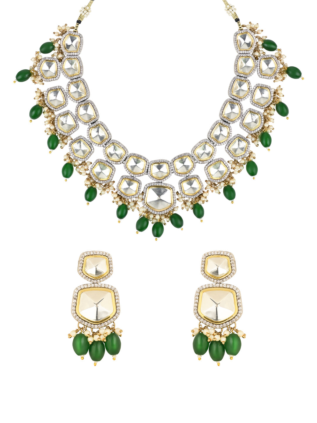Taapsee Green Polki Kundan Neckpiece - Wahe Jewels - Swadesiicart