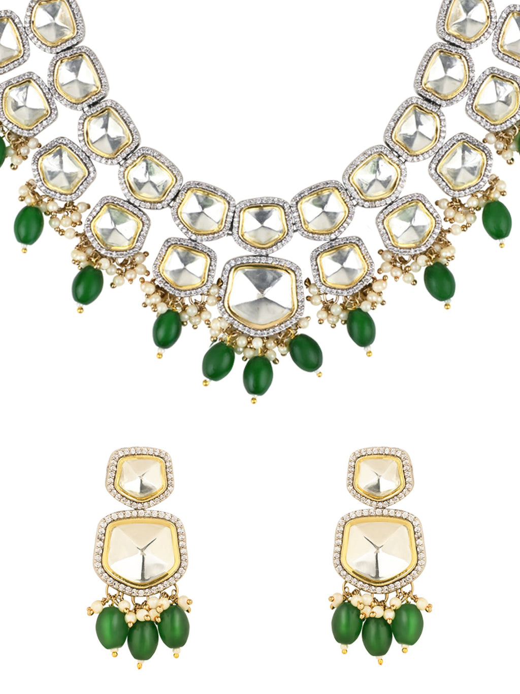 Taapsee Green Polki Kundan Neckpiece - Wahe Jewels - Swadesiicart