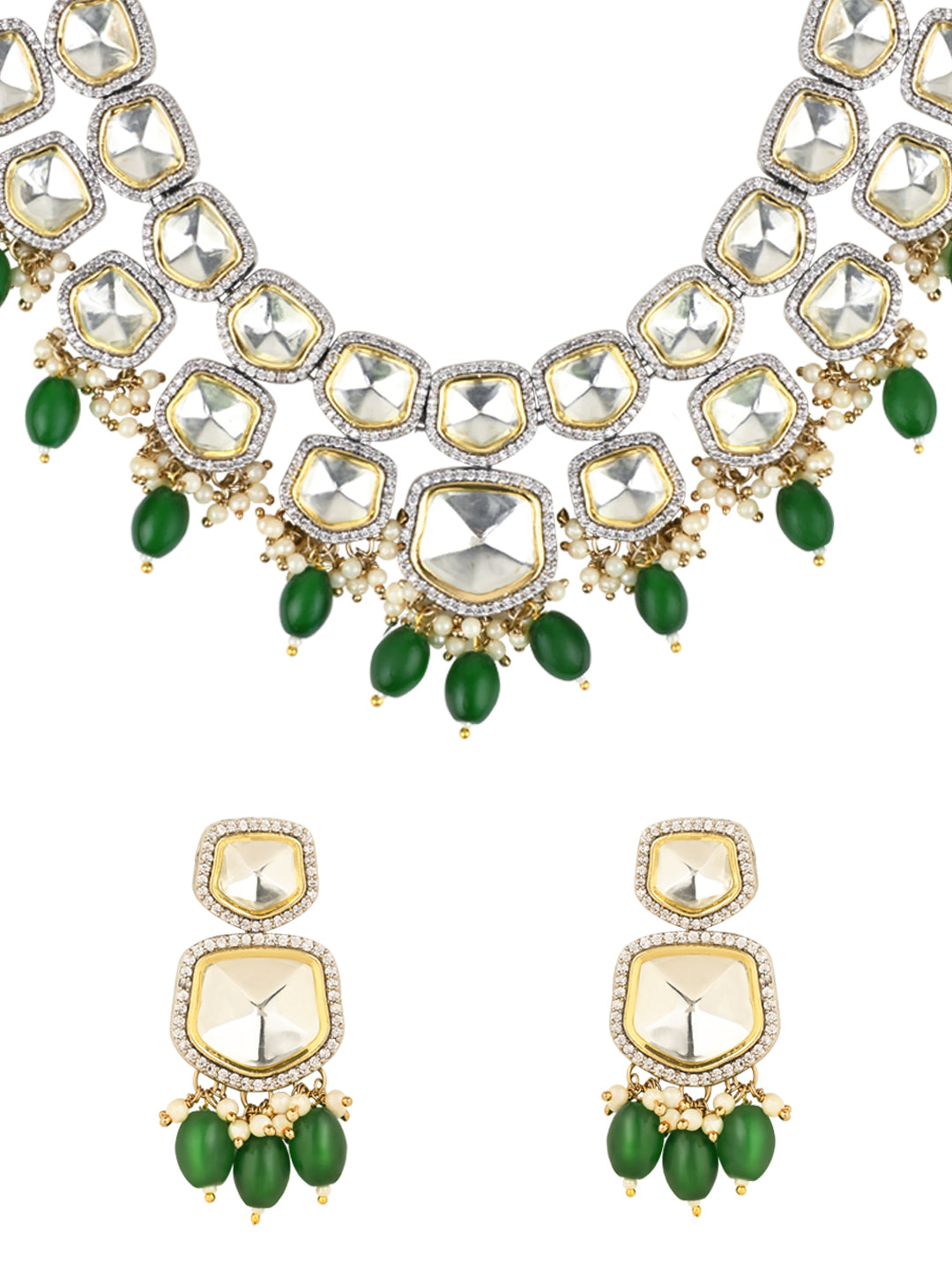 Taapsee Green Polki Kundan Neckpiece - Wahe Jewels - Swadesiicart
