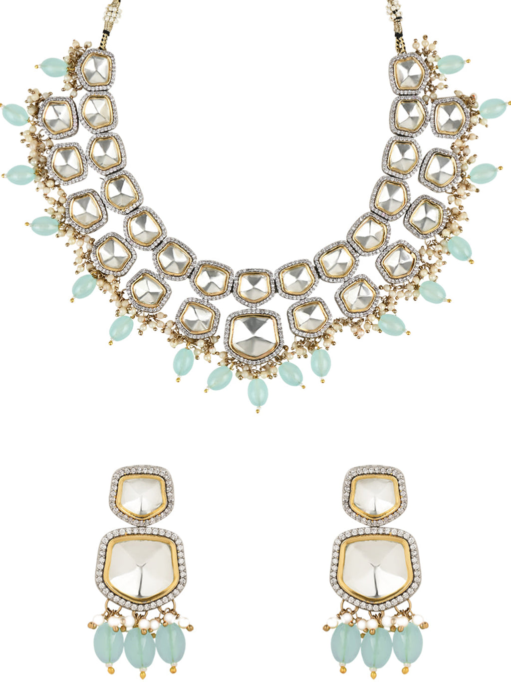 Taapsee Turquoise Polki Kundan Neckpiece - Wahe Jewels - Swadesiicart