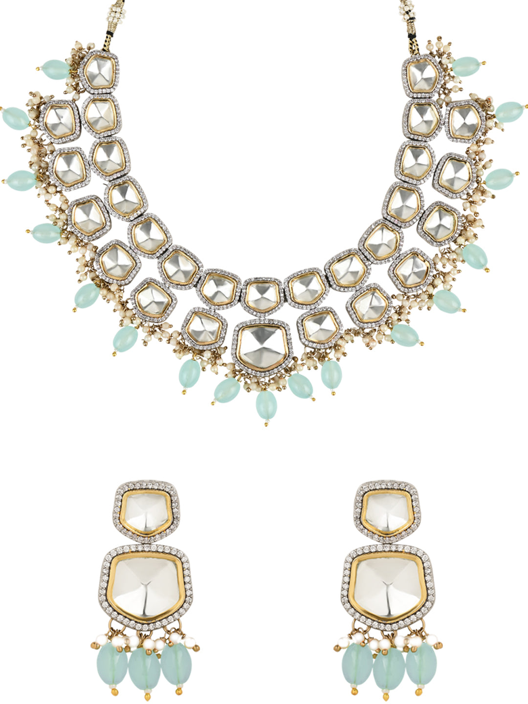 Taapsee Turquoise Polki Kundan Neckpiece - Wahe Jewels - Swadesiicart