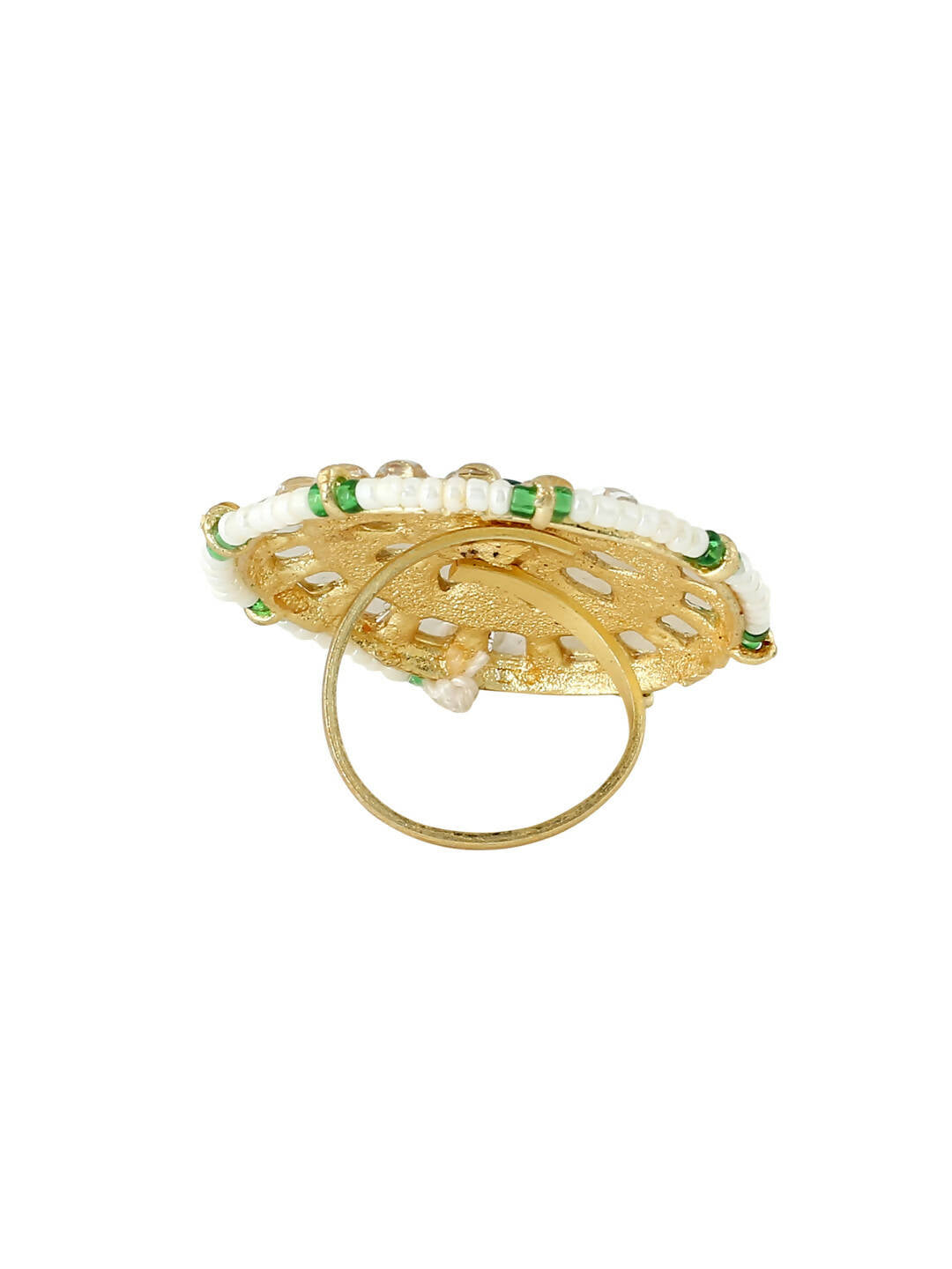 NVR Women's Traditional Kundan Meenakari Gold-Polished Ajustable Finger Ring | Grocsy