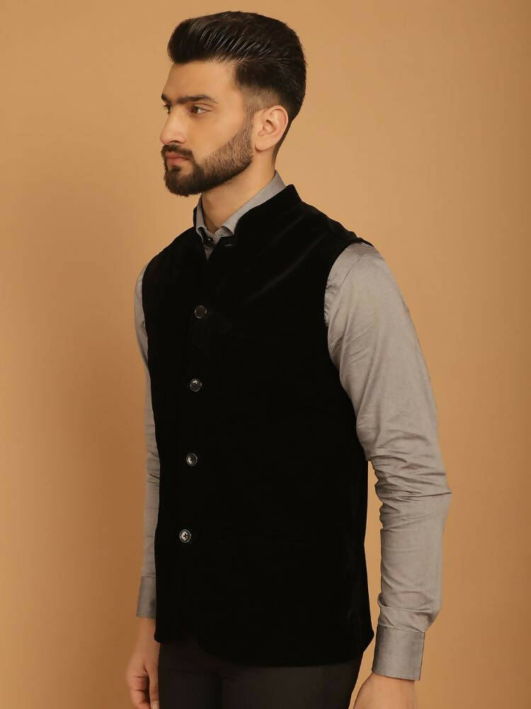 Even Apparels Nehru Jacket With Welt Pockets - Black | Grocsy
