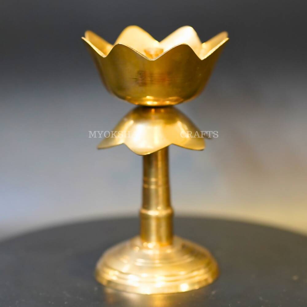Brass Lotus Diya With Stand | Grocsy