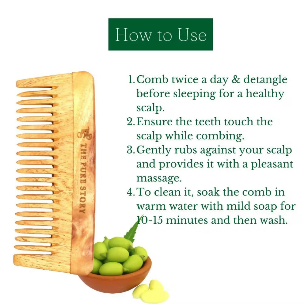 The Pure Story Oil Infused Neem Wood Wide Tooth Comb | Grocsy
