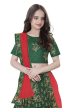 Dwiden Green Baby Doll Tafetta Sattin Semi-Stitched Girl's Lehenga Choli | Grocsy