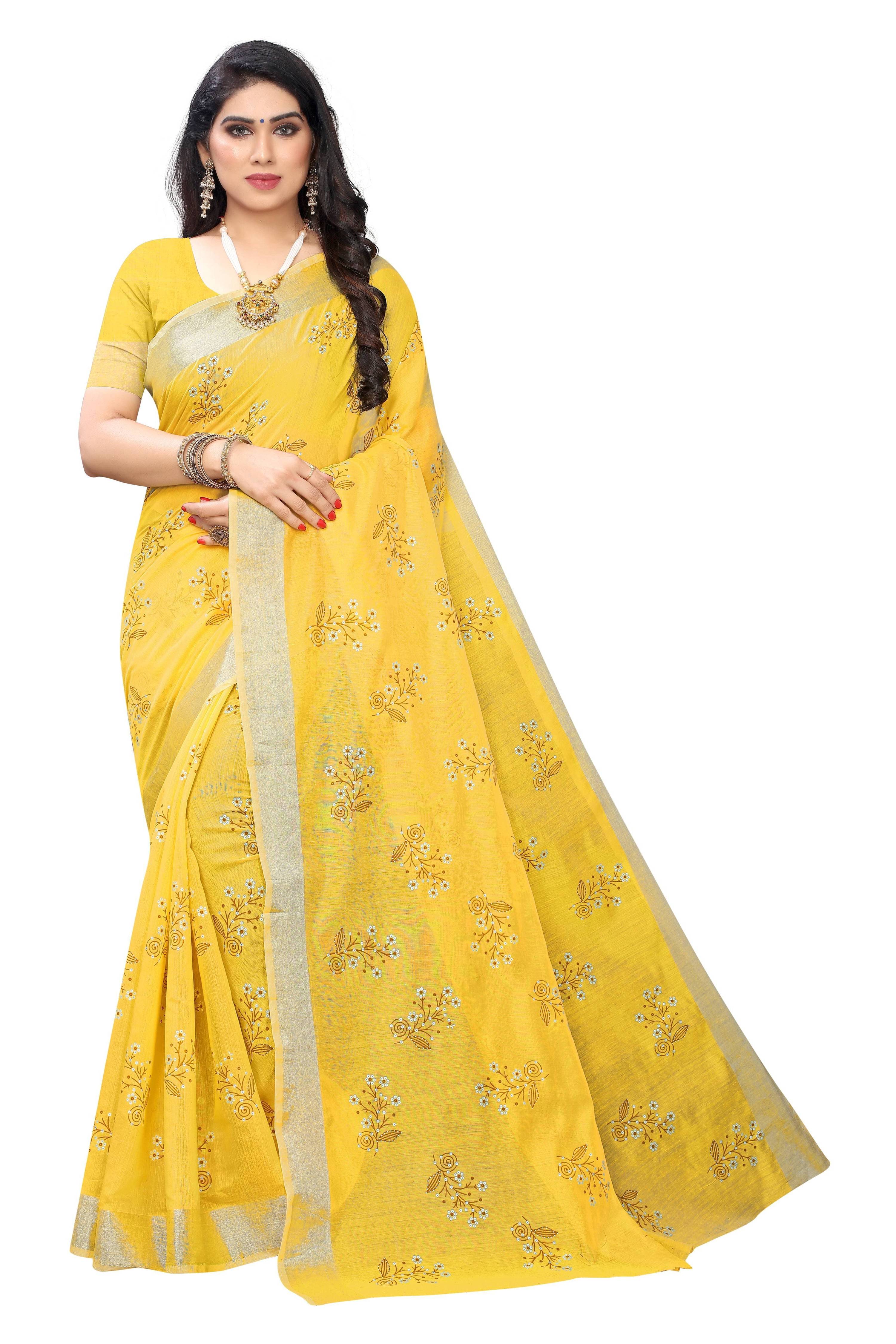 Vamika Yellow Chanderi Designer Saree | Grocsy