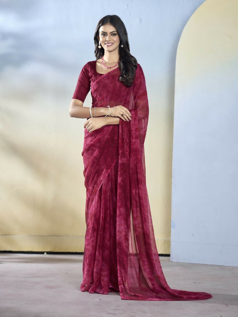 Burgundy Georgette Designer Printed Ready to Wear Saree - Samyana | Grocsy