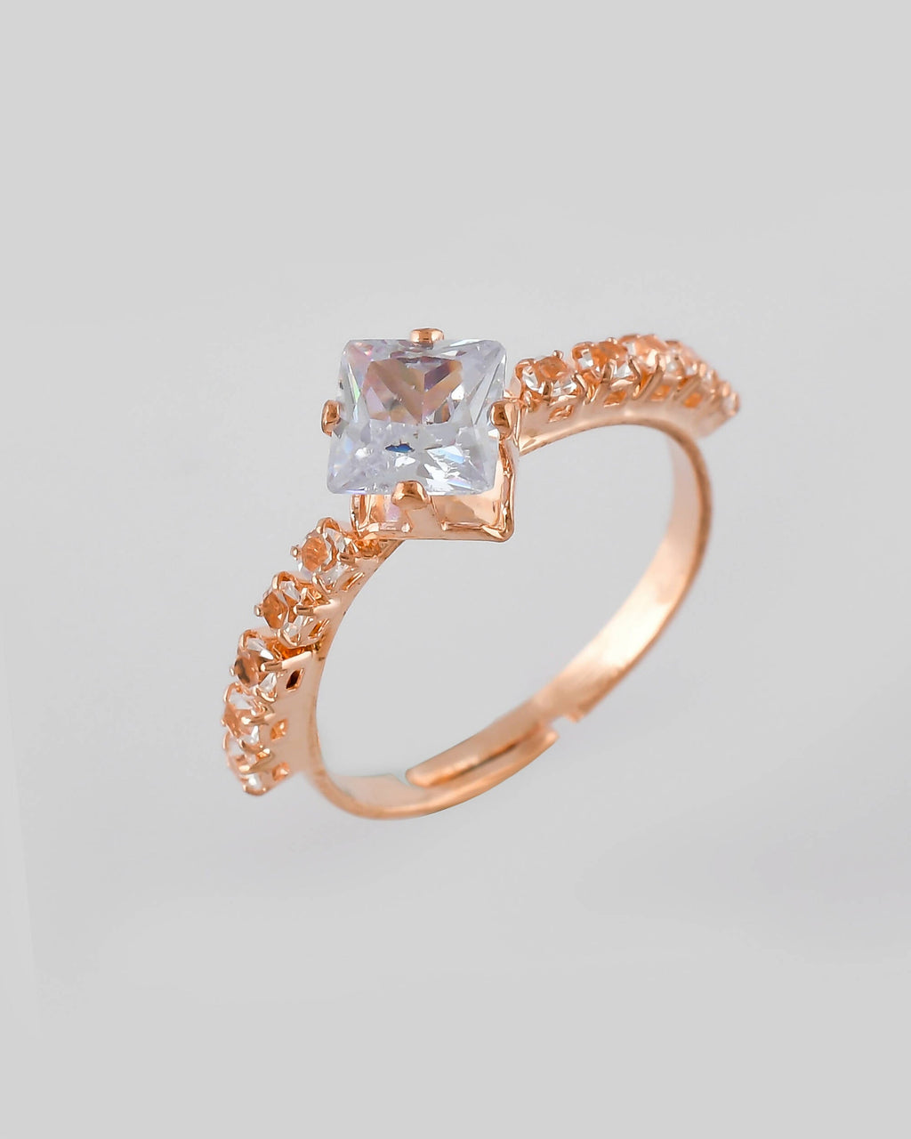 VOJ white CZ-detail Stainless Steel Cubic Zirconia Gold-Polished adjustable finger Ring | Grocsy