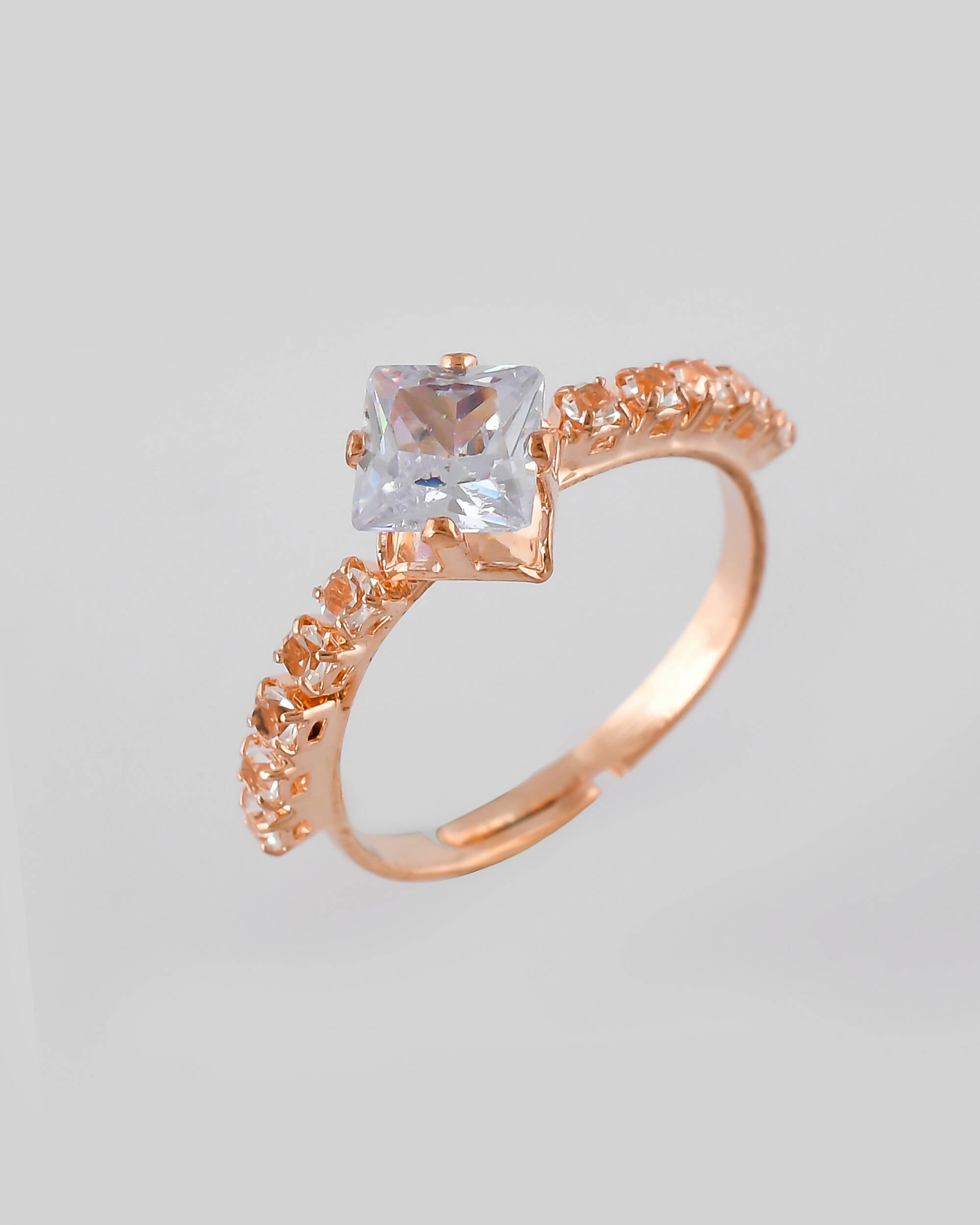 VOJ white CZ-detail Stainless Steel Cubic Zirconia Gold-Polished adjustable finger Ring | Grocsy
