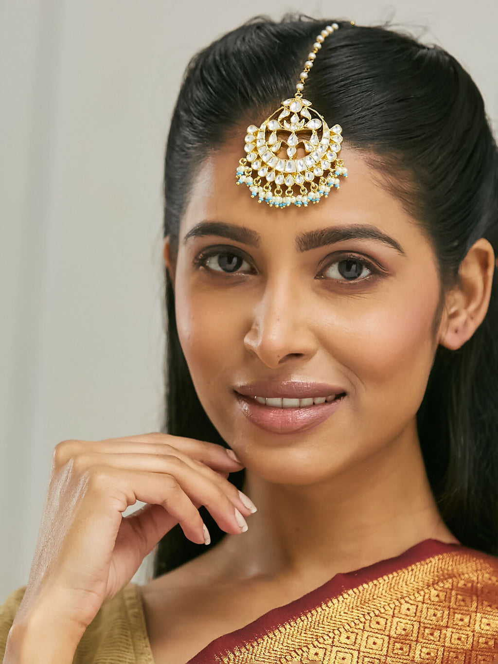 Nuyug 22k Gold Plated Crescent Maang Tikka | Grocsy