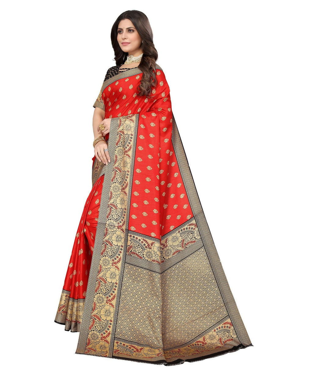 Vamika Red Printed Art Silk Saree | Grocsy