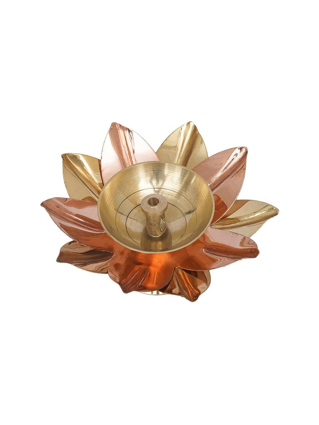 eCraftIndia Gold Toned Lotus Flower Shaped Decorative Brass Diya | Grocsy