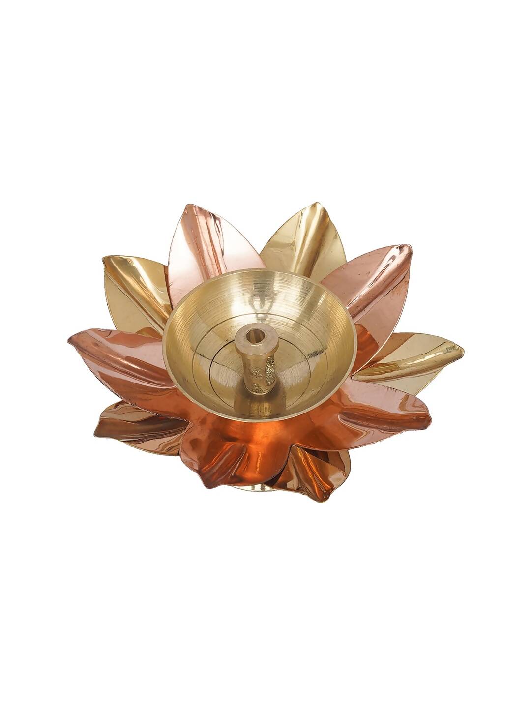 eCraftIndia Gold Toned Lotus Flower Shaped Decorative Brass Diya | Grocsy