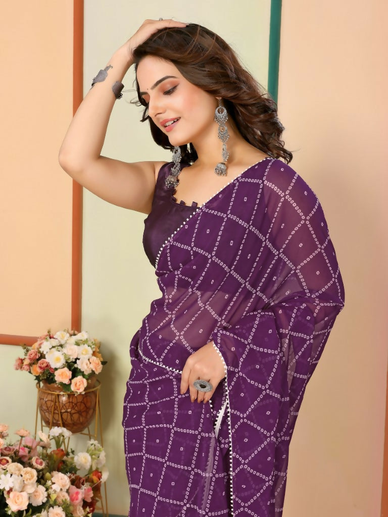 Purple Georgette Designer Printed Ready To Wear Saree - Elite | Grocsy