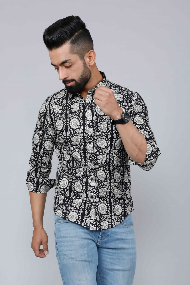 Miravan Men's Black Comfort Floral Printed Cotton Casual Shirt | Grocsy