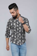 Miravan Men's Black Comfort Floral Printed Cotton Casual Shirt | Grocsy